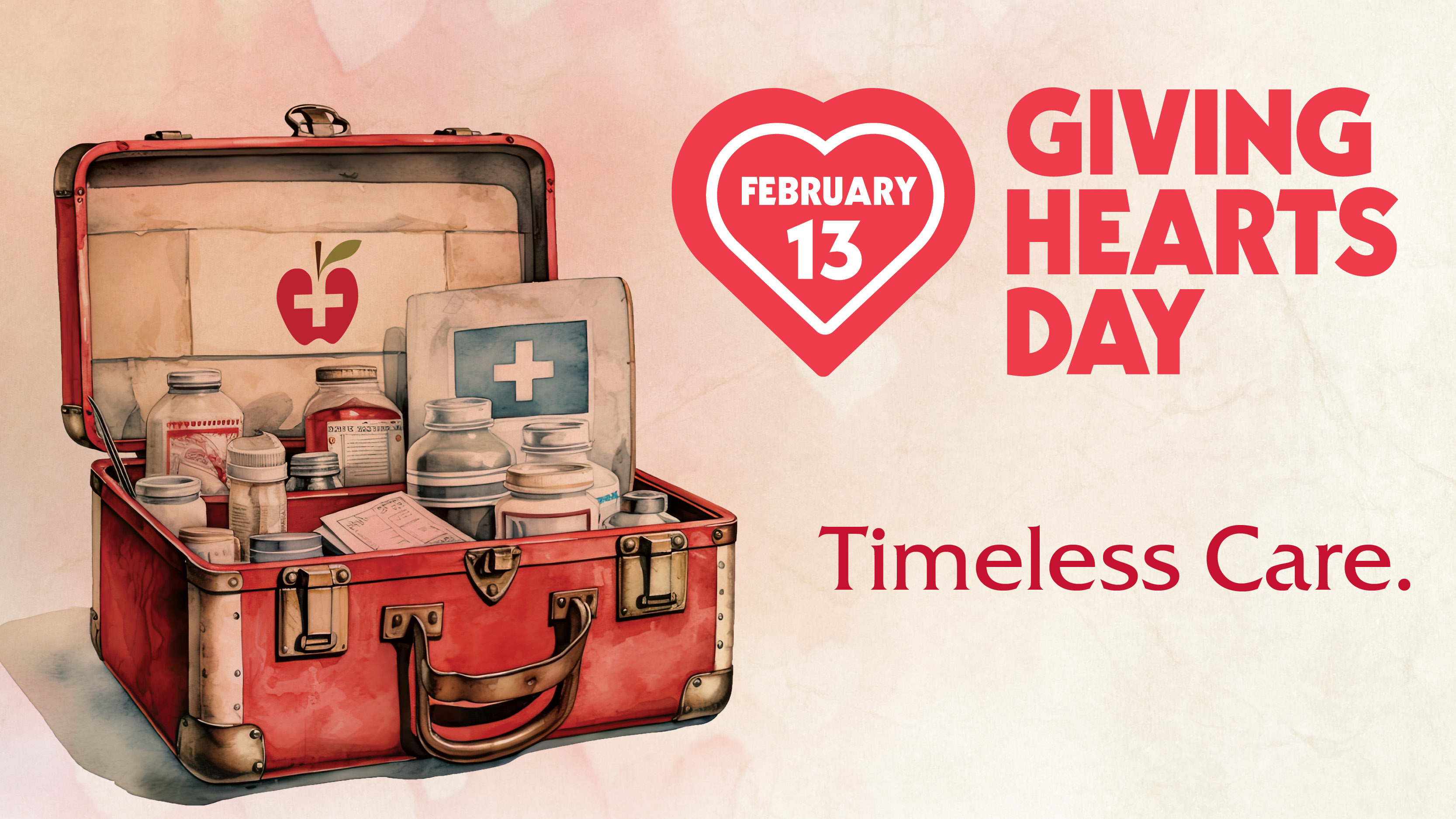 Image of vintage medical bag, Giving Hearts Day. Timeless Care.