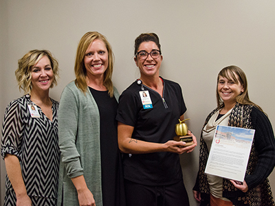 JRMC Home Health Nurse, Amber Dockter, received the Legend Award for exceeding expectations and being THE difference in the lives of those around her.