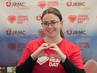 JRMC employee celebrates Giving Hearts Day.