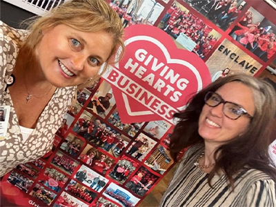 JRMC Foundation's Associate Director Mindy Michaels and Foundation Director Lisa Jackson celebrate Giving Hearts Day.