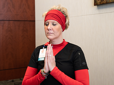 JRMC Emergency Department Registered Nurse, Rachel Macdonald, teaches an online yoga class "Yoga Bliss for COVID Calm".
